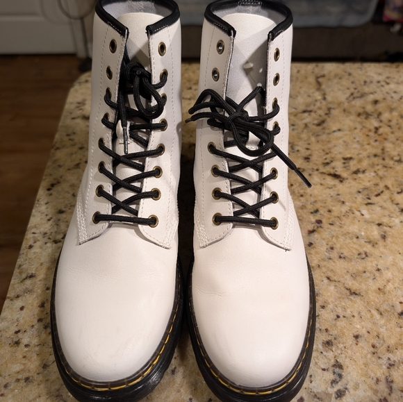 Dr. Martens Shoes - Dr Martens White Lace-Up Boots with Black Trim Women 10 Men's 9 Air Wair